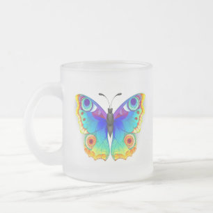 Caneca De Café Vidro Jateado Olho Peacock da Borboleta Arco-Íris