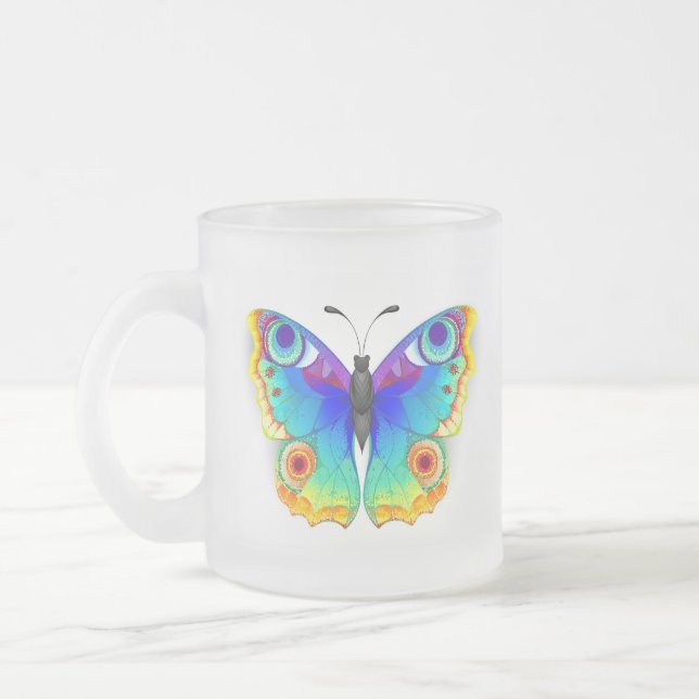 Caneca De Café Vidro Jateado Olho Peacock da Borboleta Arco-Íris (Esquerda)