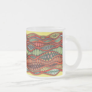 Caneca De Café Vidro Jateado Ondas Geométricas Neurográficas Coloridas e Capric