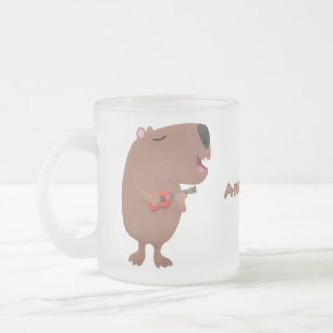 Caneca De Café Vidro Jateado Óptica desenho animado de capybara ukulele