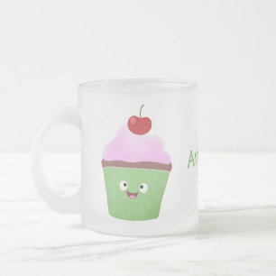 Caneca De Café Vidro Jateado Óptica ilustração do desenho animado do cupcake fe