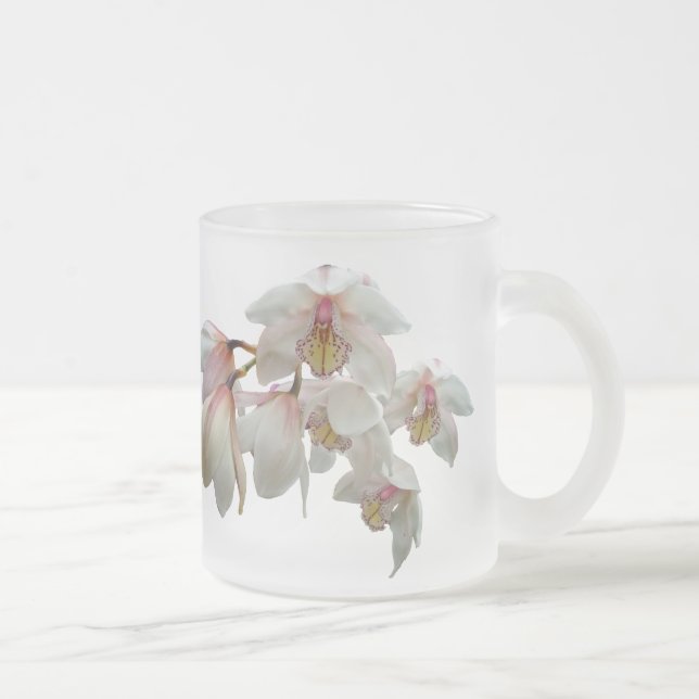 Caneca De Café Vidro Jateado Orquídeas-Creme e Rosa (Direita)