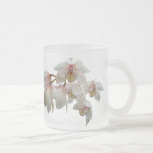 Caneca De Café Vidro Jateado Orquídeas de creme e cor-de-rosa