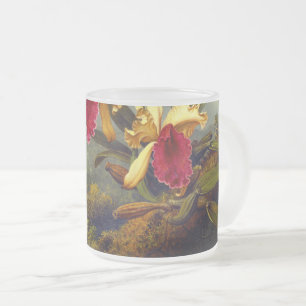 Caneca De Café Vidro Jateado Orquídeas e Hummingbird