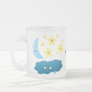 Caneca De Café Vidro Jateado Ótimas estrelas cantoras, lua e desenhos em nuvem