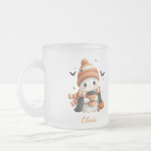Caneca De Café Vidro Jateado Outono M de Gosto de Abóbora e Fantasma Aconchegan