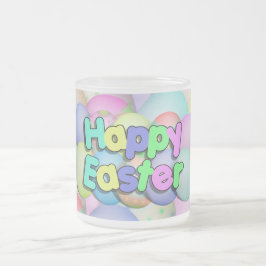 Caneca De Café Vidro Jateado Ovos de Páscoa coloridos - Felz pascoa