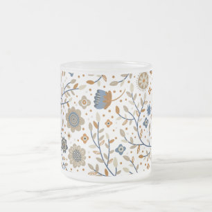 Caneca De Café Vidro Jateado Padrão Botânico Floral Vintage Design