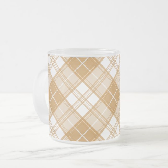 Caneca De Café Vidro Jateado Padrão Brown White Tartan yxm0uat9 (Frente Esquerda)