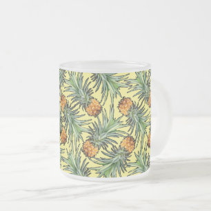 Caneca De Café Vidro Jateado Padrão de abacaxi tropical em amarelo
