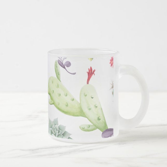 Caneca De Café Vidro Jateado Padrão de Cacto (Direita)