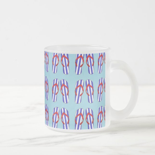 Caneca De Café Vidro Jateado Padrão de Chinelos com distribuição azul (Direita)
