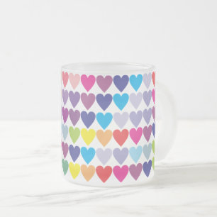 Caneca De Café Vidro Jateado Padrão de Corações Arco-Íris Colorido