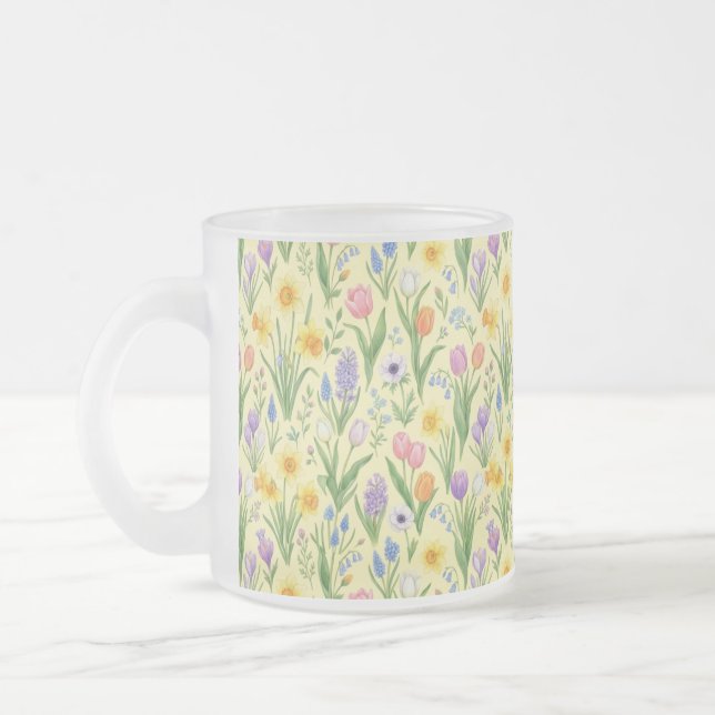 Caneca De Café Vidro Jateado Padrão de Explosão de Flores da Primavera (Esquerda)