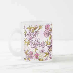 Caneca De Café Vidro Jateado Padrão de Flor de Cerejeira