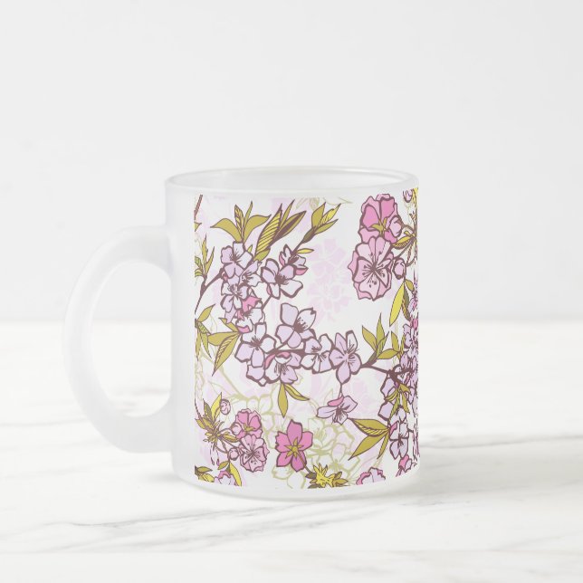 Caneca De Café Vidro Jateado Padrão de Flor de Cerejeira  (Esquerda)