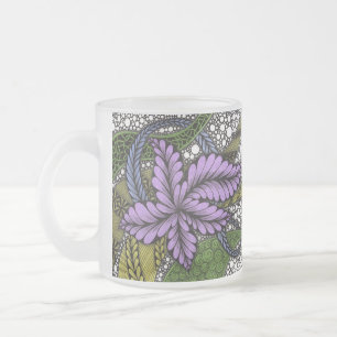 Caneca De Café Vidro Jateado Padrão de Flor de Folha Roxa Caprichosa Zentangle 