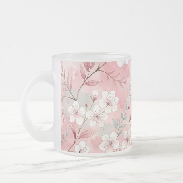 Caneca De Café Vidro Jateado Padrão de Flor de Sakura Rosa  (Esquerda)