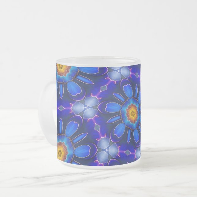 Caneca De Café Vidro Jateado Padrão de Flores Azuis abstrato (Frente Esquerda)