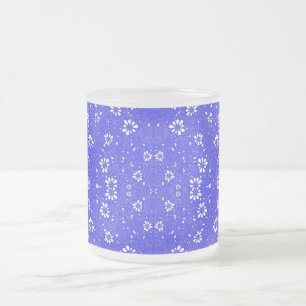 Caneca De Café Vidro Jateado Padrão de flores clássicas azuis e brancas fofas