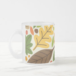 Caneca De Café Vidro Jateado Padrão de Folhas de Outono Coloridas e Bolotas