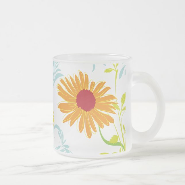 Caneca De Café Vidro Jateado Padrão de girassóis (Direita)