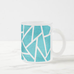 Caneca De Café Vidro Jateado Padrão de mosaico azul-esverdeado e branco