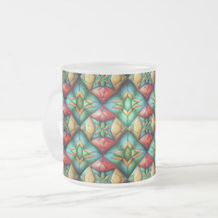 Caneca De Café Vidro Jateado Padrão de mosaico geométrico colorido inspirado na