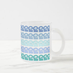 Caneca De Café Vidro Jateado Padrão de ondas modernas em tons de azul