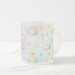 Caneca De Café Vidro Jateado Padrão de Páscoa de Coelho Fofinho, Frango e Corde