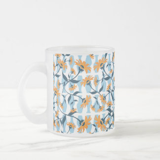 Caneca De Café Vidro Jateado Padrão de vaso azul com videira naval e margarida