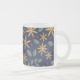 Caneca De Café Vidro Jateado Padrão Floral Amarelo Elegante em Azul