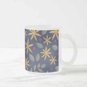 Caneca De Café Vidro Jateado Padrão Floral Amarelo Elegante em Azul