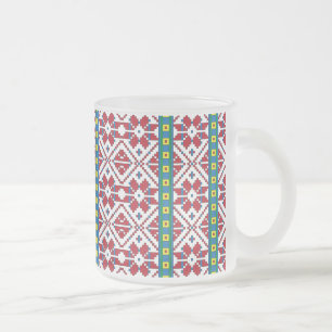 Caneca De Café Vidro Jateado Padrão geométrico tribal vermelho, azul e estrela