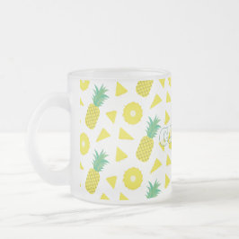 Caneca De Café Vidro Jateado Padrão Moderno de Fruta Verde Amarela de Abacaxi