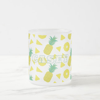 Caneca De Café Vidro Jateado Padrão Moderno de Fruta Verde Amarela de Abacaxi