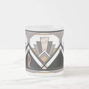 Caneca De Café Vidro Jateado Padrão Personalizado de Delito de Art Deco Inicial