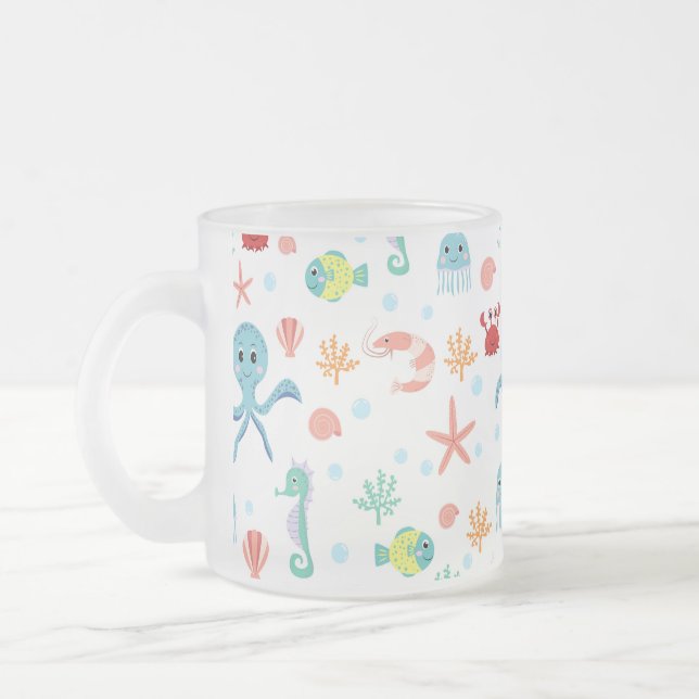 Caneca De Café Vidro Jateado Padrão Sea World (Esquerda)