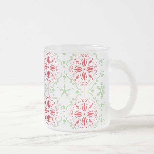 Caneca De Café Vidro Jateado Padrão Simples Floco de Neve Elegante de Natal (Direita)