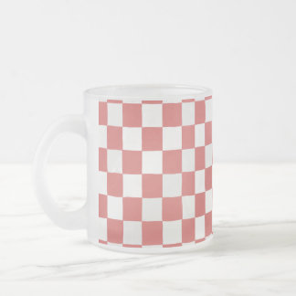Caneca De Café Vidro Jateado Padrão Xadrez Vermelho e Branco