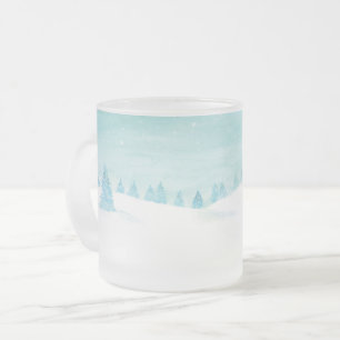 Caneca De Café Vidro Jateado Paisagem Da Floresta De Inverno De Neve Com Árvore
