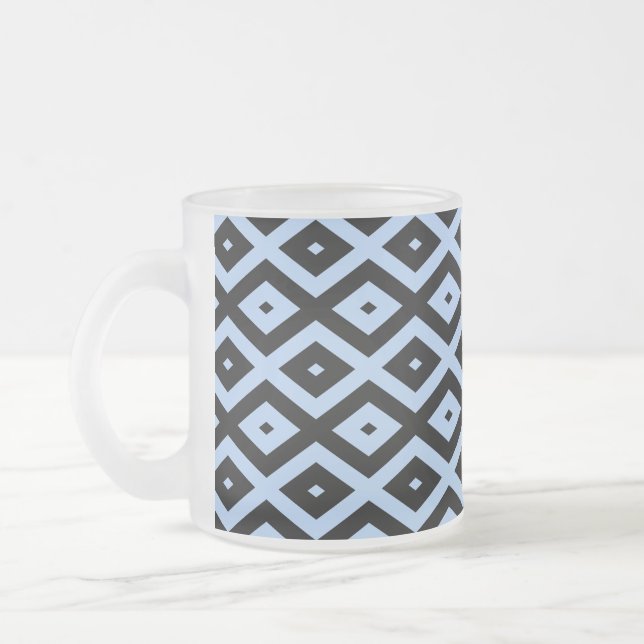 Caneca De Café Vidro Jateado Pale blue and black diamond pattern (Esquerda)