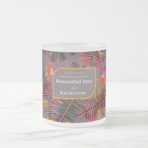 Caneca De Café Vidro Jateado Palm Paradise Cinza
