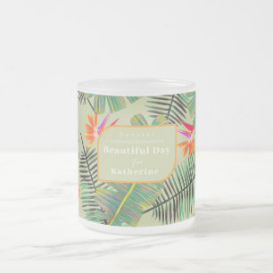 Caneca De Café Vidro Jateado Palm Paradise Green