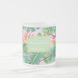 Caneca De Café Vidro Jateado Palm Paradise Rosa