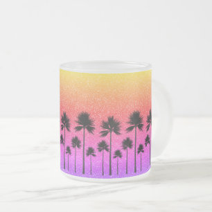 Caneca De Café Vidro Jateado Palmeiras Sparkly