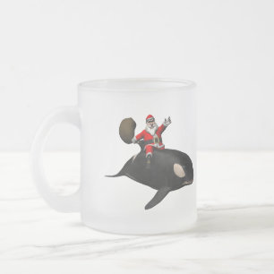 Caneca De Café Vidro Jateado Papai Noel Andando Na Baleia Assassina