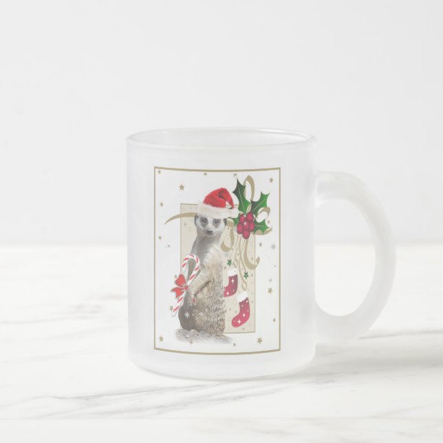 Caneca De Café Vidro Jateado Papai noel de Meerkat (Direita)