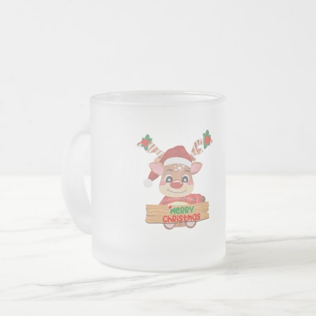 Caneca De Café Vidro Jateado Papais noeis de Rudolph Surpresa: Um Natal Impress (Frente Esquerda)