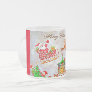Caneca De Café Vidro Jateado Papais noeis e Foscos de renas